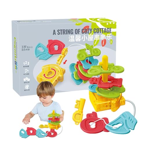 Dfstvup Kleinkind-Schnürspielzeug,Schnürspielzeug für Kleinkinder 1-3 - Pädagogische Kleinkind-Lernspielzeuge Cottage String Toys | Kleinkind-Fädelspielzeug für, Kleinkinder, Eltern-Kind-Interaktion, von Dfstvup