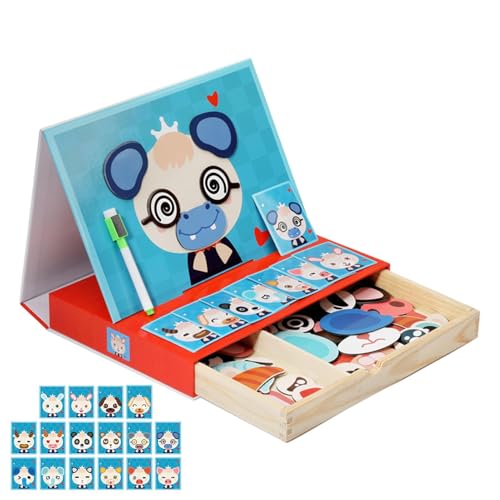 Dfstvup Magnetische Puzzles, Kinderpuzzles im Alter von 2–4 Jahren, Tierausdrücke Kleinkindpuzzles Magnetisches Puzzlebuch, Reisespiele, Lernspielzeug, Kleinkind-Magnetpuzzle für die frühkindliche von Dfstvup