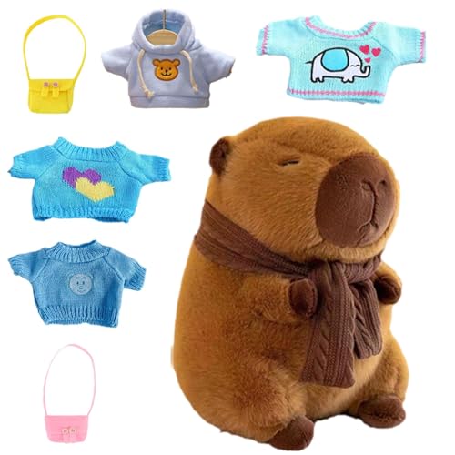 Dfstvup Niedlicher Capybara-Plüsch zum Anziehen, Capybara-Plüsch mit Kleidung, Capybara Stofftier Plüsch, Niedliche Capybara-Plüschtiere mit 4 Kleidungsstücken und Accessoires, Capybara-Plüschpuppen, von Dfstvup