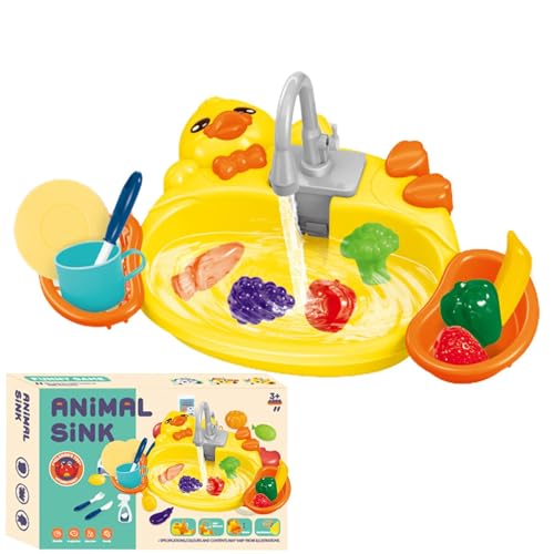 Dfstvup Pretend Play Küchenspüle,Spielküchenspüle Spielzeug - Rollenspiel-Waschbecken,Stellen Sie sich Rollenspielspielzeug mit fließendem Wasser vor, spielen Sie Essen und Küchenutensilien für Kinder von Dfstvup