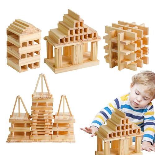 Dfstvup Stapelspielzeug aus Holz, Stapelblöcke für Kleinkinder, 100 Stück Planken-Bauspielzeug, Feinmotorik-Spielzeug für Kinder, Holzblöcke, Holzspielzeug für Kleinkinder, Baubretter zum Lernen von Dfstvup