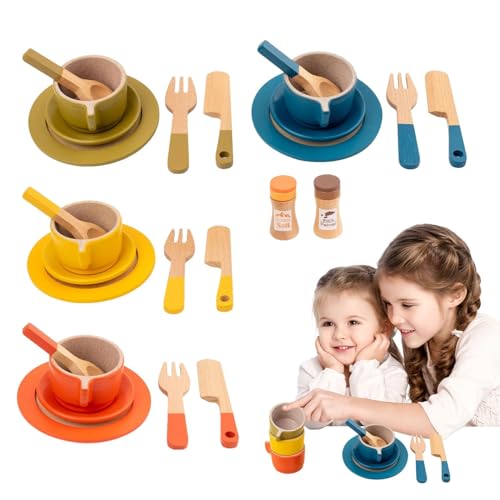 Dfstvup Teeparty-Set für kleine Mädchen, Spielzeug-Teeservice - Rollenspiel-Teeservice-Spielzeug | Holzspielzeug für die Spielküche, Vorschul-Lernspiel-Teeservice mit Tassen und Tellern von Dfstvup