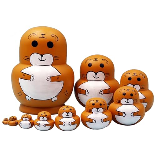 Russisches Nistpuppen Spielzeugset, 10 teilig, Handgefertigte Russische Tierpuppen Aus Holz, Nistpuppen für Kinder, Matroschka Puppen Desktop Ornament, Nistpuppen ür Schränke, Wohnzimmer von Dfstvup