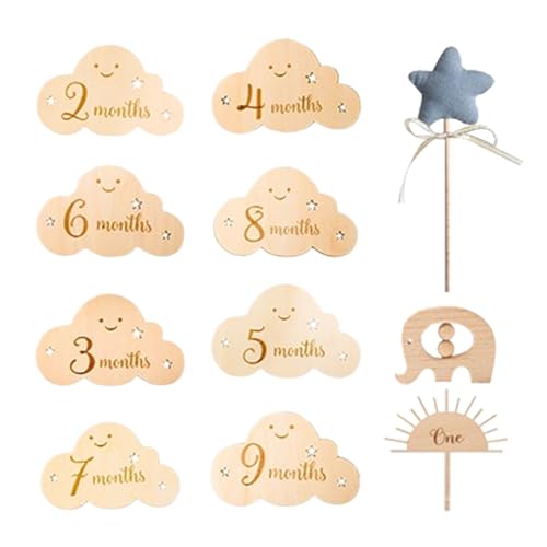 11 Packungen Baby Monatliche Meilensteine Karten Schilder, Willkommen New Baby 1-12 Monate wendbare Holz-Fotokarten, Milestonee Babykarten, komplettes Baby Mileston Set, ideal für frischgebackene von Dgayaeic