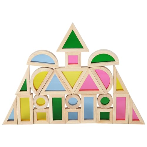 24pcs Rainbow Blocks, Colorful Rubber Wood + Acrylic Castle Building Blocks, Stacking Set Educational Toys, Building Blocks Construction Toy Learning Playset STEM Toy Wonderful Gift Idea For Kids 3+ von Dgayaeic