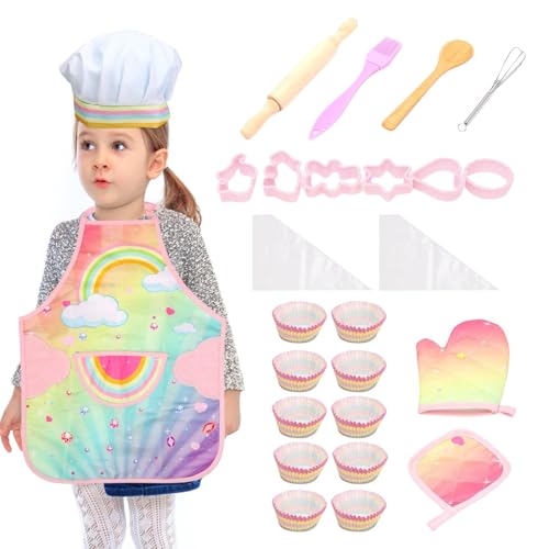 26pcs Pretend Cooking Play Set, Girls Baking Set, Kids Aprons for Cooking, Kids Cooking Set, Kids Chef Set, Children Chef Hat Apron Kitchen Baking Kits Kids Toys for 3-12 Year Old Girls von Dgayaeic