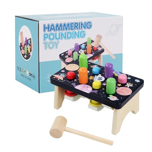 Baby Hammer Toy, Whack Game Toy mit Maulwurf, hölzerne Schlagenbank mit Mallet, 20x12,5x14,5 cm, farbenfrohes und anregendes Design, verbessert die feinmotorischen Fähigkeiten, lehrreich und unterhalt von Dgayaeic