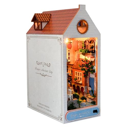 Book Nook Kit für Erwachsene - Miniaturhaus-Set mit Staubschutz-Möbeln und LED-Lichtern, Holzbuchecke, Miniaturhaus-Set, 3D-Holzpuzzle für Zuhause, Schreibtisch, Bibliothek, Bücherregal, Dekoration von Dgayaeic