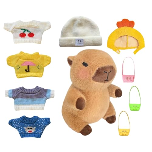 Capybara-Plüschtier mit Kleidung, Cartoon-Capybara-Plüschtier zum Anziehen, Capybara-Stofftier mit Kleidung, Hüten und Taschen, ein toller Sammler- und Spielbegleiter für Kinder ab 4 Jahren, die Capyb von Dgayaeic