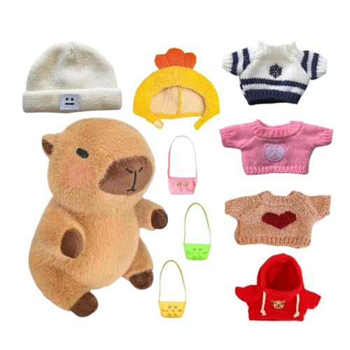 Capybara-Plüschtier mit Kleidung, Cartoon-Capybara-Plüschtier zum Anziehen, Capybara-Stofftier mit Kleidung, Hüten und Taschen, ein toller Sammler- und Spielbegleiter für Kinder ab 4 Jahren, die Capyb von Dgayaeic