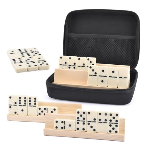 Complete Domino Set, Classic Retro Domino Game, Glam Dominoes Set, Complete D6 Dominoes Game, Luxury Dominos Set 28pcs Dominoes 4pcs Wooden Domino Stands 1pc Storage Bag For Adults & Children, Game von Dgayaeic