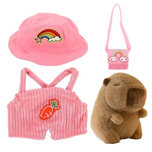 Dgayaeic Dress Up Capybara Stuffed Animal Doll Set with Cloth, Hat, Bag, 25cm Capybara Plush Toy, Realistic Soft Capybara Stuffed Animal Doll, Soft Plushies Cuddle Pillow Birthday for Boys Girls von Dgayaeic