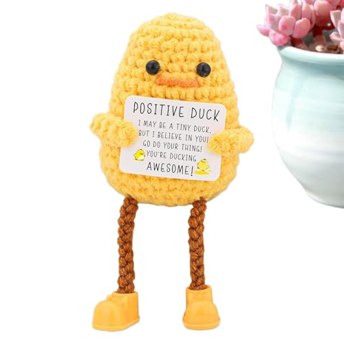 Dgayaeic Inspirierende gehäkelte positive Ente, emotionale Unterstützung, lustige positive Ente, süßes Entengeschenk, gestrickte Häkelpuppe mit positiver Karte, beruhigende Strickpuppe für Familie und von Dgayaeic