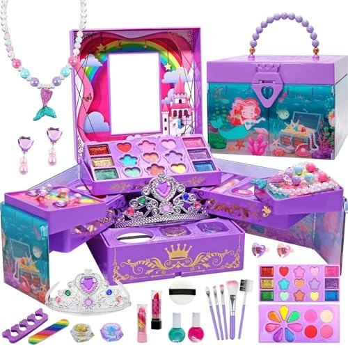 Dgayaeic -Make-up-Set, Make-up-Set für Kinder,Waschbares Make-up-Spielzeug für kleine Mädchen | Princess Cosmetic Kits Make-up-Spiel, -Rollenspielspielzeug mit großer von Dgayaeic