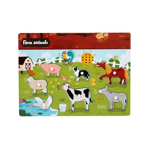 Farm Animals Peg Boards for Children, Wooden Animal Puzzle with Sounds, Learning Peg Puzzle Toys, Preschool Educational Montessorii Learning Toys Birthday & Holiday Present for Boys and Girls Aged 3+ von Dgayaeic