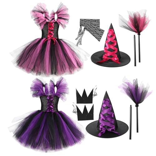 Girls Witch Dress Costume | Halloween Cosplay Dress | Girls Witch Dress Up Set | Broom Hat Witch Costume | Girls Witch Outfit Witch Theme Clothes Comfortable Deliver Halloween Cheer For Girls 6-12 von Dgayaeic