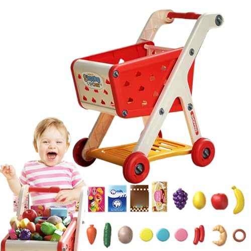 Kids Shopping Trolley Cart Toy with Pretend Play Food Toys Set, Kids Pretend Shop Push Along Toy, Fruit and Vegetables Kids Kitchen Accessories Supermarket Shopping Toys Gift Amazing Present for Kids von Dgayaeic