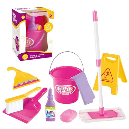 Kinderreinigungsset, Haushaltsspielzeug, Besenpinsel Dustpan Mopp Komplettes Haushaltsspielzeugset, fördert Verantwortung, Leuchtend lustige Farben, 6-teilige, 9-teilige tolle Geschenk für und von Dgayaeic