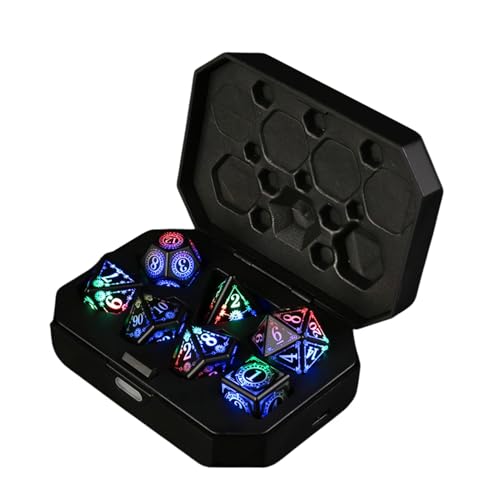 Leuchtendes Würfelset, große polyedrische Würfel für Rollenspiele, RPG-Spiele, im Dunkeln leuchtende 7-teilige wiederaufladbare LED-Würfel mit Ladeetui, atemberaubende Leuchteffekte, ideal für Sammler von Dgayaeic