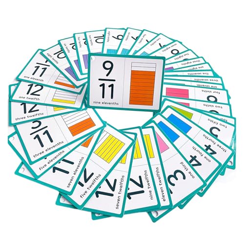 Mathematik-Lernkarten, 35 Stück, mit 1 Aufbewahrungsring, Fraktionen, Lernkarten, 35 Karten, Mathematik-Lernkarten, Mathematik-Lernwerkzeug, attraktives Design, wiederverwendbare Karte für Kinder, von Dgayaeic