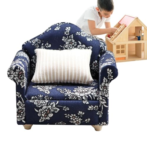 Miniatursofa Möbel, Moderne Puppencouch mit Kissen, Puppenhausmöbel Accessoires, realistisches Design von 1:12 Skala, weiche Stoffpolsterung, Holzrahmen für Desktop -Displays von Puppenhäusern von Dgayaeic