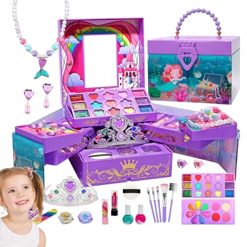 Toddler Pretend Makeup Kit, Princess Real Washable Pretend Play Cosmetic Set Toys W/ Mirror, Princess Makeup Game W/ Large Storage Box Encourages Imagination and Role-Playing Joyful Present for Girls von Dgayaeic