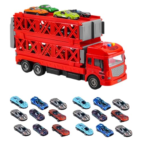 Transformative Ejector Big Truck with 18pcs Small Car, Transporter Car Toy, Transport Truck Toy with Lights & Sounds, 2-Layer Transport Carrier Truck with Ejection Race Track for Boys & Girls Aged 3+ von Dgayaeic