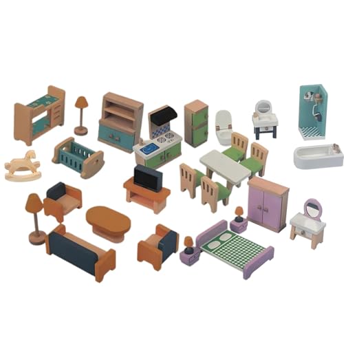 Wooden Doll House Furniture Set, Doll House Accessories Pretend Play Furniture Toys, Wooden Miniature Doll House Accessories & Furniture Complete Doll House Decor Wonderful Gift For Boys, Girls Age 3+ von Dgayaeic