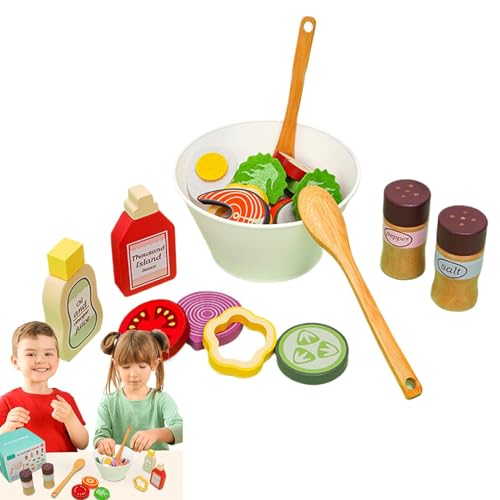 Wooden Fruit And Vegetable Salad Toy Set, Kids Kitchen Playset Play Food Set Vegetable Salad Toy Realistic Salad Play Food Pretend Play Salad Kit Toy Perfect For Kids Role-Playing & Social Interaction von Dgayaeic