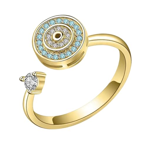 Eye Fidget Ring, verstellbare Spinnerringe, exquisiter, stilvoller Fidget-Schmuck, einfach zu tragen, ermöglicht eine geräuschlose, sanfte Rotation Gold/Silber für Liebhaber, Freunde von Dgkdek