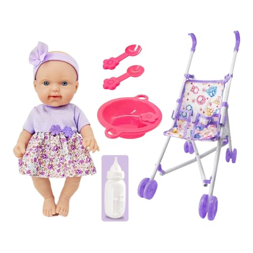 Kleinkindpuppe mit Kinderwagen,Puppe mit Kinderwagen-Set,Esszimmerstuhl für Kleinkinder, Puppenzubehör für Kinder - 10-Zoll-Puppen-Spielset, Kinderwagen-Spielzeug für Kinder, spielen Kinderwagen, Klei von Dgkdek