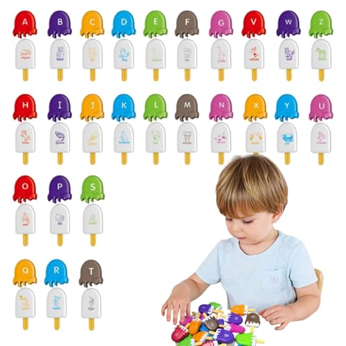 Lolly-Alphabet-Lernspielzeug, Eiscreme-Spielzeug zum Lernen, passendes Eiscreme-Alphabet, sicher und unterhaltsam zu verwenden, kann für Lange Zeit verwendet Werden, 4 cm, für und Mädchen von Dgkdek