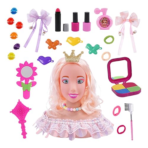 Make-up- und Haarstyling-Puppe, Make-up-Puppenkopf für Mädchen,Haarstyling-Puppen-Make-up-Spielzeug 28 Stück - Puppen-Haarstyling-Kopf für Mädchen, halbkörperiges Spielzeug zum Kämmen von Flechten von Dgkdek