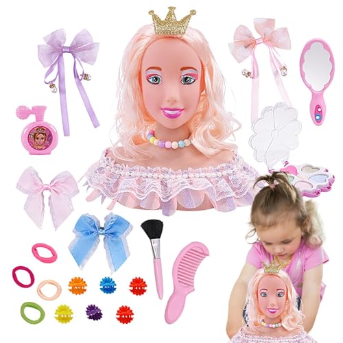 Make-up- und Haarstyling-Puppe, Puppenkopf für Make-up-Übungen für Kinder, Styling Head Kinderspielzeug, 20X Make-up-Kopf, Haar-Styling-Puppe mit Kosmetik-Haar-Accessoires, Mädchen-Spielzeug, Rollensp von Dgkdek