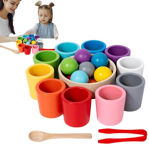 Tassen Holzsortierspiel, Farbsortierbecher, Tassen Holzspielzeug, einfach und sicher zu verwenden, kann für Lange Zeit verwendet Werden 4 cm für Kinder, , Mädchen von Dgkdek