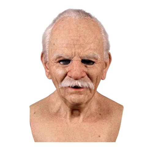 Dgsumw Alter Mann Maske Realistische Falten Gesicht Vollkopf Maske Halloween Maskerade Party Maske beängstigende Cosplay Maske (B) von Dgsumw