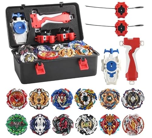 Dhqkqg 12 in 1 Kampfkreisel Set,Bey Burst Turbo Blade Set,Bey Kampfkreisel mit Kasten Metal Fusion Blade Kreisel Set,mit Griff,Kreisel Blade Battle Set,12 Burst Kreisel 3 Launchers Arena Combat Game von Dhqkqg