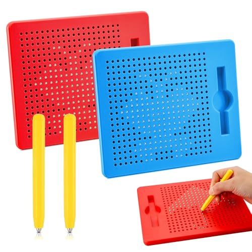 Dhqkqg 2 Stück Magnetische Zeichentafel, Magnetische Zeichenbretter, Magnetisches Stahlkugel Zeichenbrett mit Stift, Magische Magnetspiel, Zaubertafel für Autofahrt Kinder Beschäftigung (Rot, Blau) von Dhqkqg