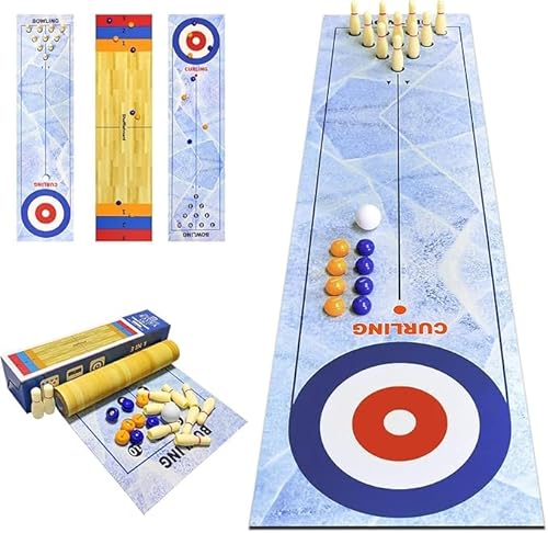 Dhqkqg 3 in 1 Tisch Curling Spiel, Mini Bowling Shuffleboard Set, Tragbares Tabletop Spiele, Familienspielset Geschenk für Kinder und Erwachsene für Zuhause Büro Party Draussen Outdoor 32.13x7.09inch von Dhqkqg