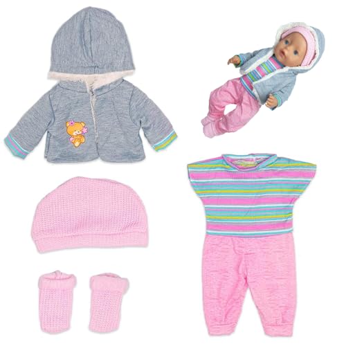 Dhqkqg Puppenkleider Set, 5pc Kleidung Outfits FüR Baby Puppen, SüßE Puppenkleidung Set Geschenk, Mit Mantel Bluse Hosen Hut Und Socken Geschenk FüR Kinder, FüR 35-45cm Born Baby Puppen (Keine Puppe) von Dhqkqg