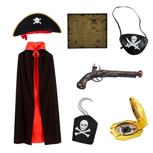 Dhqkqg PiratenkostüM Kinder, Kinder Piratenkostüm mit Piratenspielzeug Zubehör, Piraten KostüM mit ZubehöR, Cosply KostüM Party ZubehöR Kinder für Karneval,Halloween,Piraten Party KostüM Prop von Dhqkqg