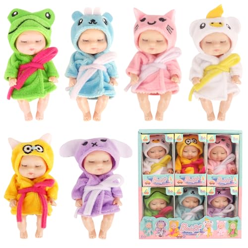 Dhqkqg Babypuppe, 6 Stück 4,3 Zoll Puppe und Kleidung Set, Mini Reborn Puppen, Waschbares Babypuppen Set, Realistische Bewegliche Babypuppe, für Kinder ab 3+ Jahren von Dhqkqg