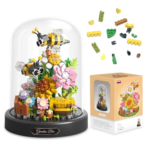 Dhqkqg Blumen Bausteine Set, 588 Stück Biene Blumen Mini Baustein Set, Mini Bausteine Tiere, mit Schutzhülle LED Licht, DIY-Insektenblumen, Geschenk für Frauen, Männer, Kinder, Erwach von Dhqkqg