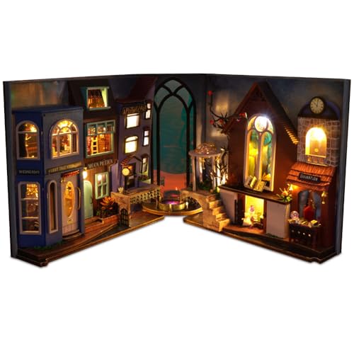 Dhqkqg Book Nook DIY Kit,Nook Magic,Puppenhäuser Miniatur Haus Kit,Magische Welt Mit LED-Licht,Bibliothek Bücherregaleinsatz Kit,3D Holzpuzzle Book Nook Puppenhaus Kit,Geschenk für Erwachsene Teenager von Dhqkqg