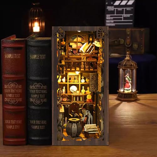 Dhqkqg Book Nook Kit, 3D Puzzle Buchstützen aus Holz,DIY Puppenhaus Mit Led Licht,Buch Ecke Miniatur Kit,Magic Puppenhaus Kitaus，Kreative Geschenkdekoration Für Erwachsene Teens(Magische Nacht) von Dhqkqg