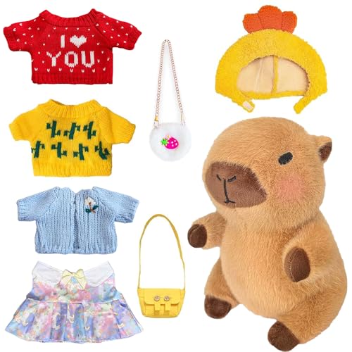 Dhqkqg Capybara PlüSchtier, 23cm Capybara Kuscheltier, Simulation Capybara PlüSchtier, Niedlichen Capybara Kuscheltier, Super Weiche GefüLlte Spielzeug PlüSch FüR Kinder (mit Kleidung und Accessoires) von Dhqkqg