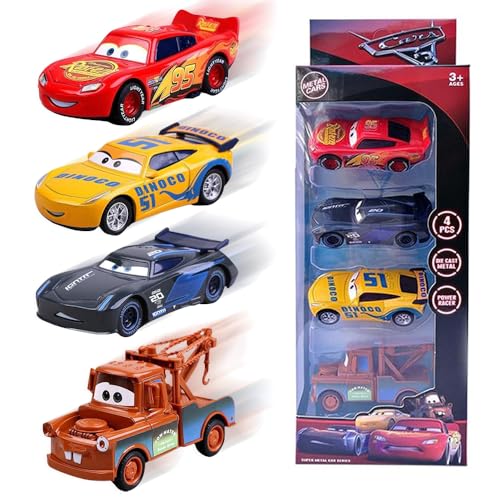 Dhqkqg Car Spielzeug, 4 Pack Spielzeugauto Set,Maßstab 1:64 Legierung Kinderidee Spielfahrzeuge,Mini Spielzeugauto,Lightning Spielzeugauto Autos Set für ab 3 Jahren Jungen Mädchen Stile Variieren von Dhqkqg