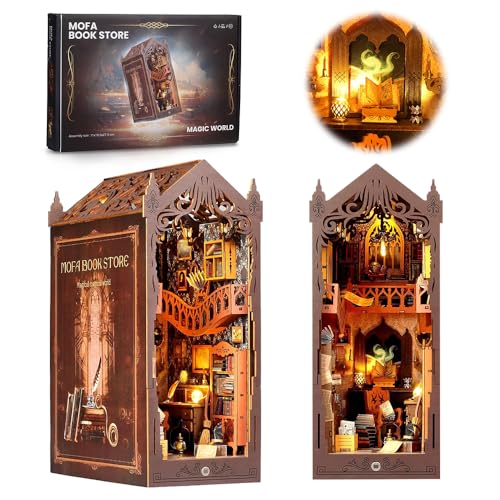 Dhqkqg DIY Book Nook Kit,Book Nook Kit Buchhandlung,3D Puzzle Holz Buchstütze,DIY Puppenhäuser Miniatur Haus Kit mit LED-Licht,3D Holzpuzzle,Puppenhäuser Miniatur Haus Kit,für Erwachsene zum Bauen von Dhqkqg