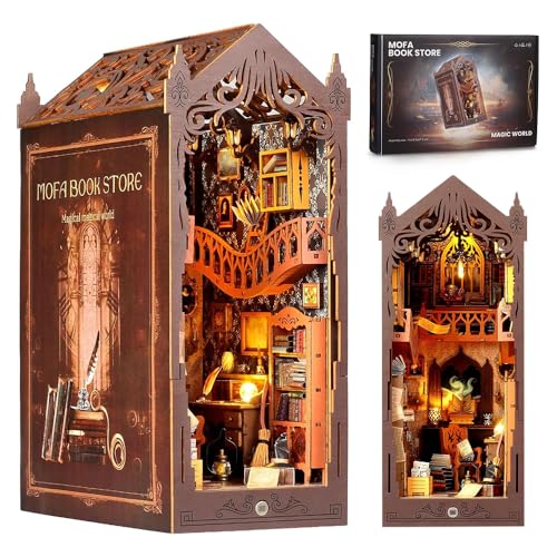 Dhqkqg DIY Book Nook Kit Mit Staubschutz Und LED-Licht, Puppenhäuser Miniatur Haus Kit,3D Holzpuzzle Book Nook Puppenhaus Kit,Buch Ecke Miniatur Kit,Bücherregal Deko,Kreativen Geschenken (Bibliothek) von Dhqkqg