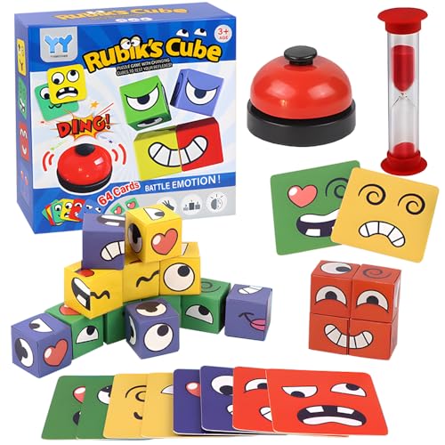 Dhqkqg Face Changing Magic Cube, Holzwürfel Puzzle, Puzzle Face-Changing Magic Cube, Gesichter Puzzle mit Glocke und 1min Sanduhr, für Kinder DIY Früherziehung,Interaktion,Bildungs Bausteins Spielzeug von Dhqkqg